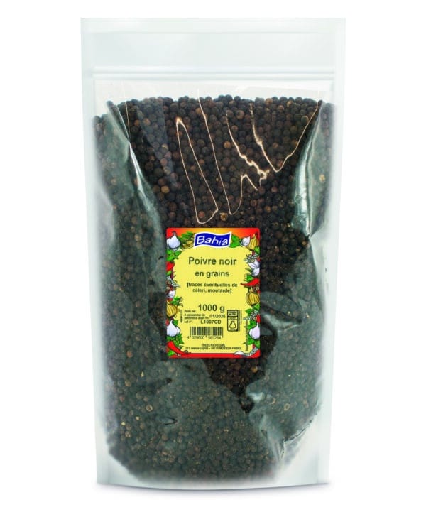 Poivre noir grains - Sachet 1kg - Marque Bahia